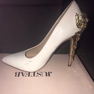 White Heels With Gold Design
